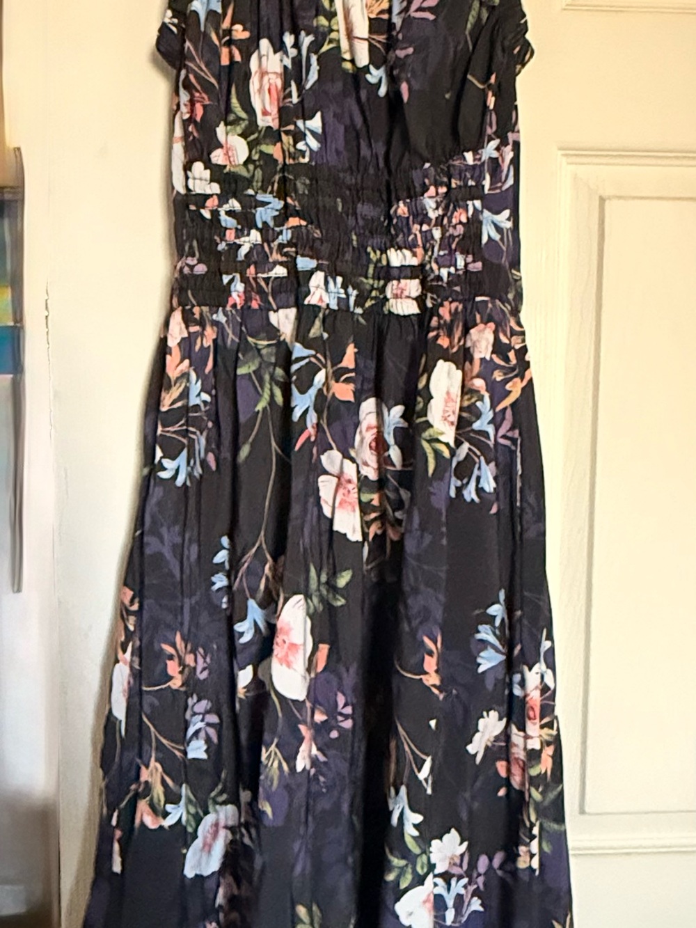 Nicole Miller Navy Floral Midi Dress with Pastel Blooms